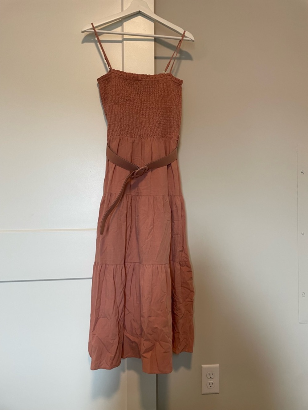 Smocked Bodice Tiered Maxi Dress in Dusty Rose